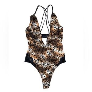 Vintage Silky Leopard Print Teddy Bodysuit